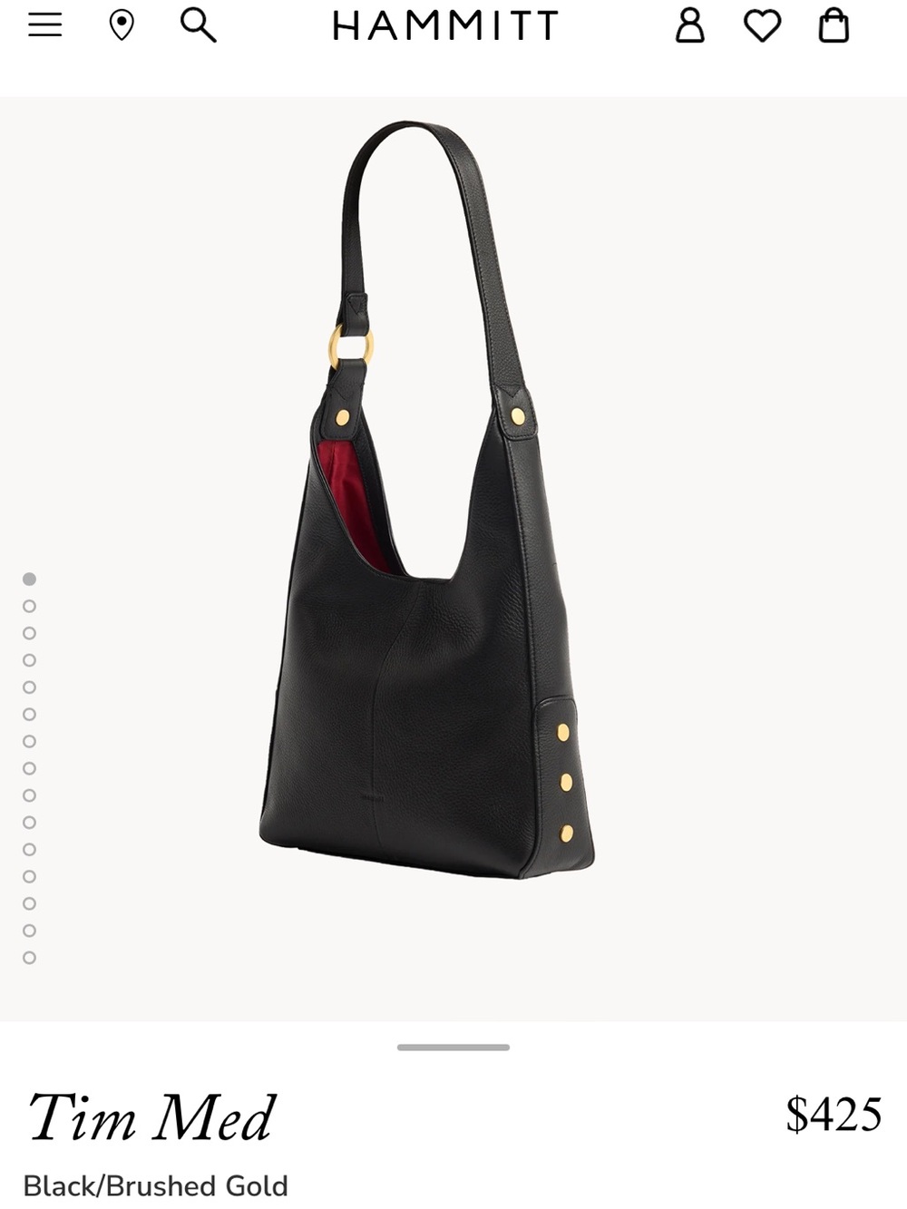 NWT Hammitt Tim Medium - Soft Leather Shoulder Bag - Black/Brushed Gold - Picture 5 of 16
